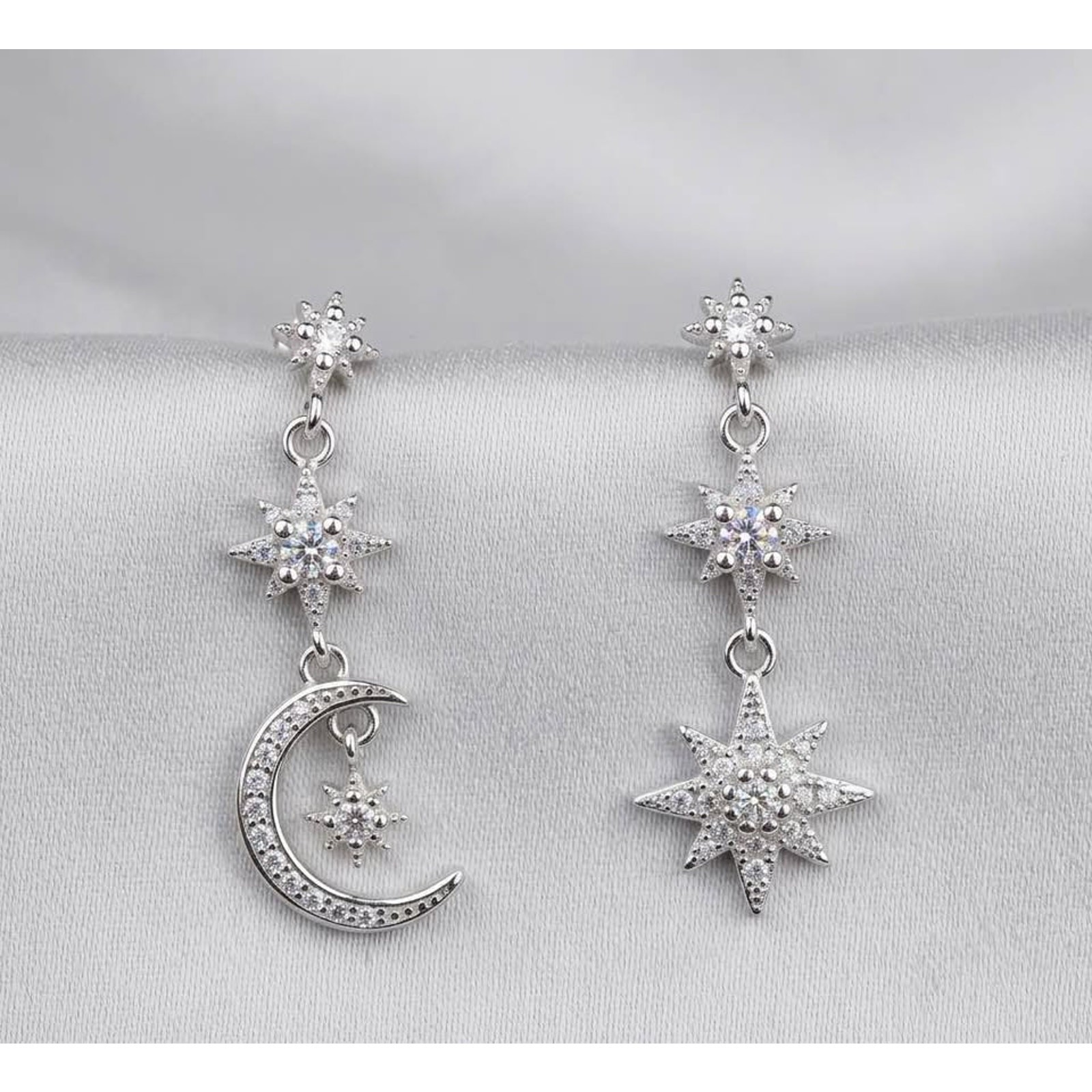 25 Sterling Silver Celestial Moon Star Drop Earrings Dangle