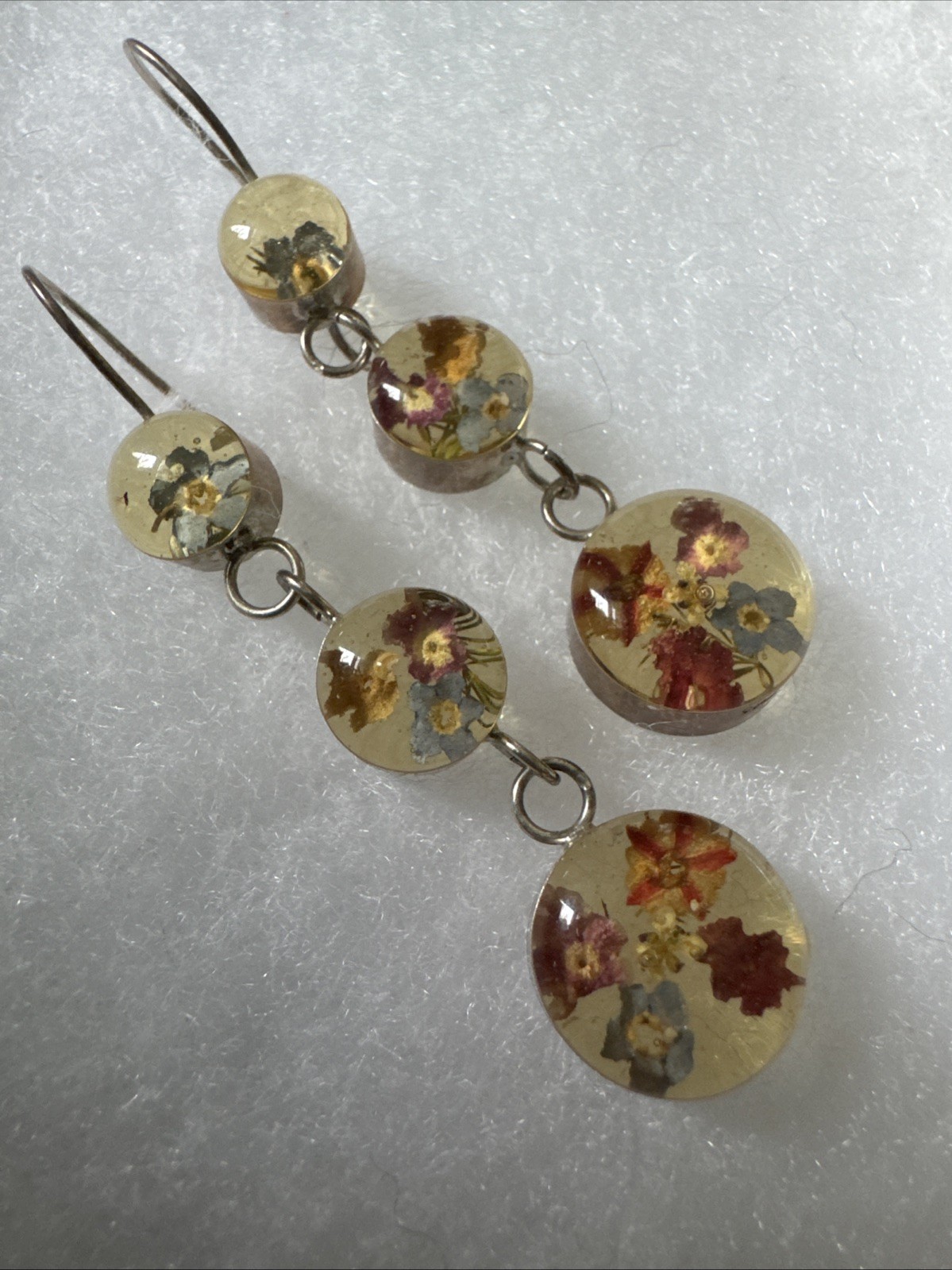 Dried Flowers Acrylic Earrings Sterling Silver Hook Pierced Jewelry 🌸 Retro
