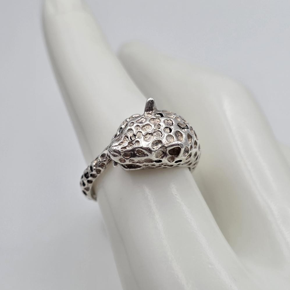 Vintage Adjustable 925 Sterling Silver Leopard Cheetah Big Cat Wrap Ring sz 7.5