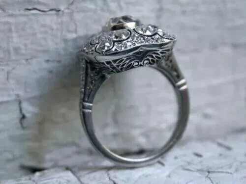 Art Deco Vintage Style 3Ct Round Lab Created Diamond 14K White Gold Finish Ring