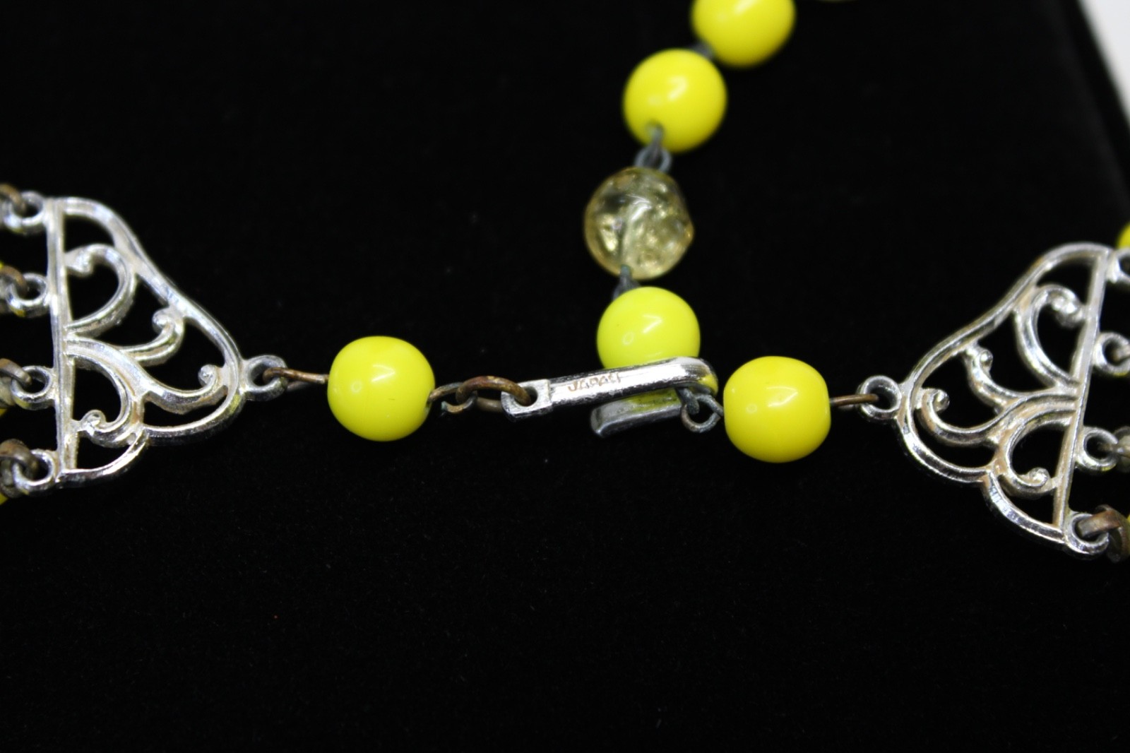 Vintage Yellow Multi Strand Beaded Necklace Earrings Set Art Deco Czech Style