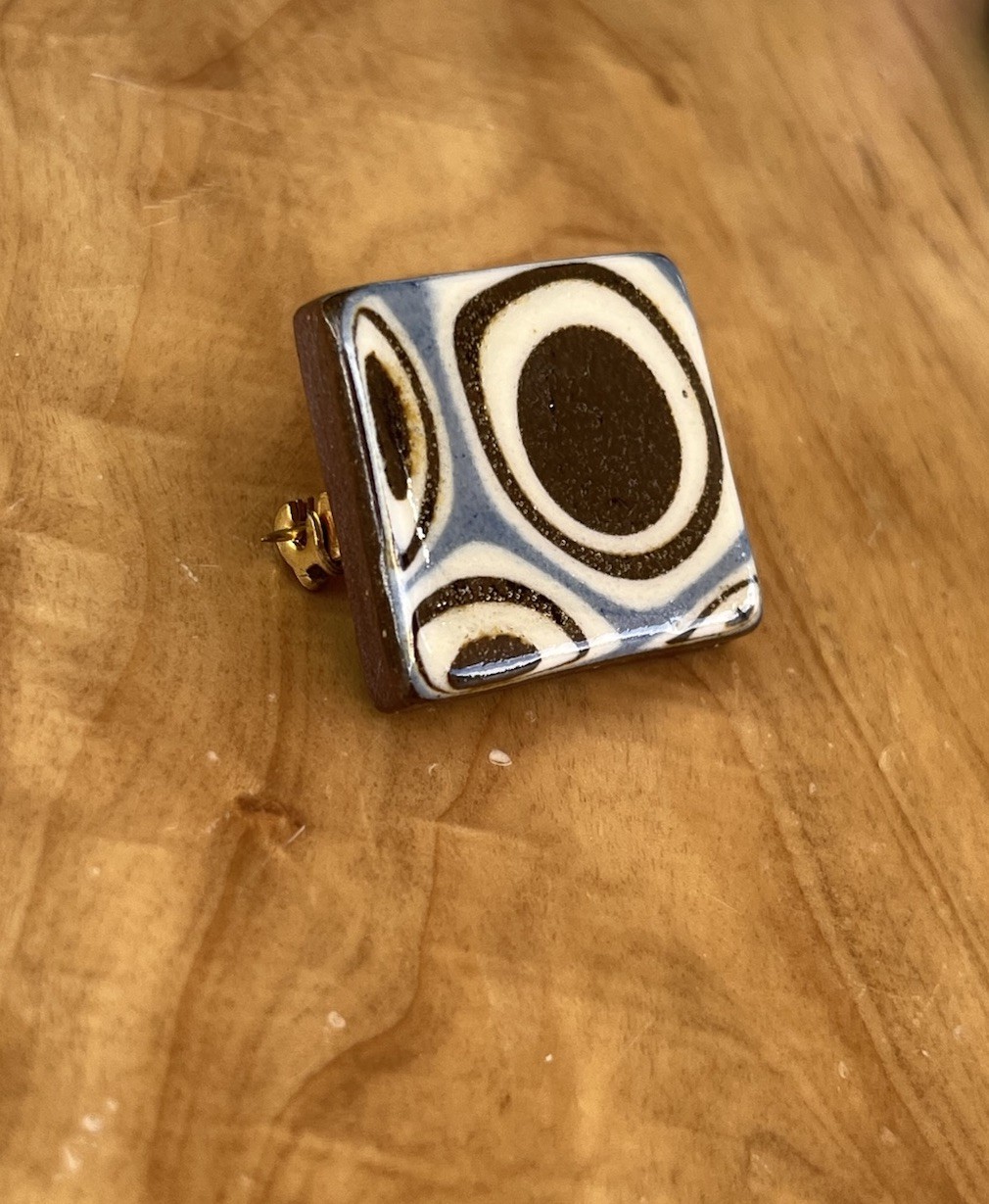 Vintage Mid Century Modern Ceramic Tile Brooch Geometric Danish Modern Style 1”