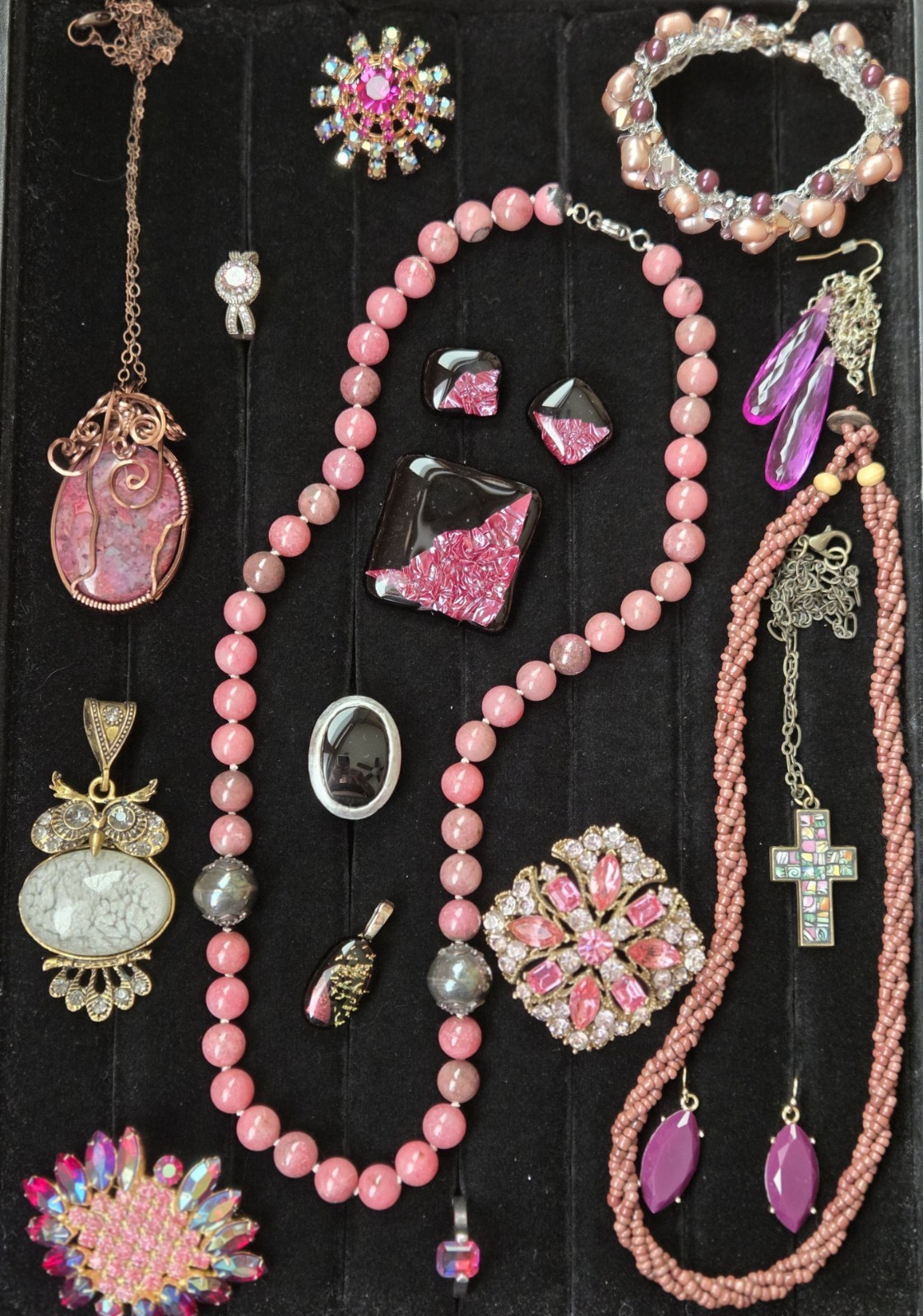 Vintage To Now Necklace Bracelet Brooch Earring Lot Mauve Purple Pink