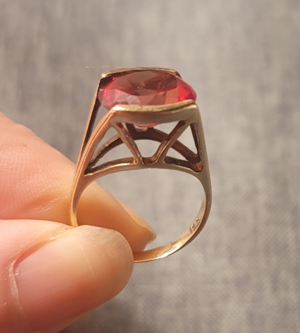 Vintage Mid-Century 14K Vivid Reddish-Orange Sapphire, Approx. 6.00 Carats