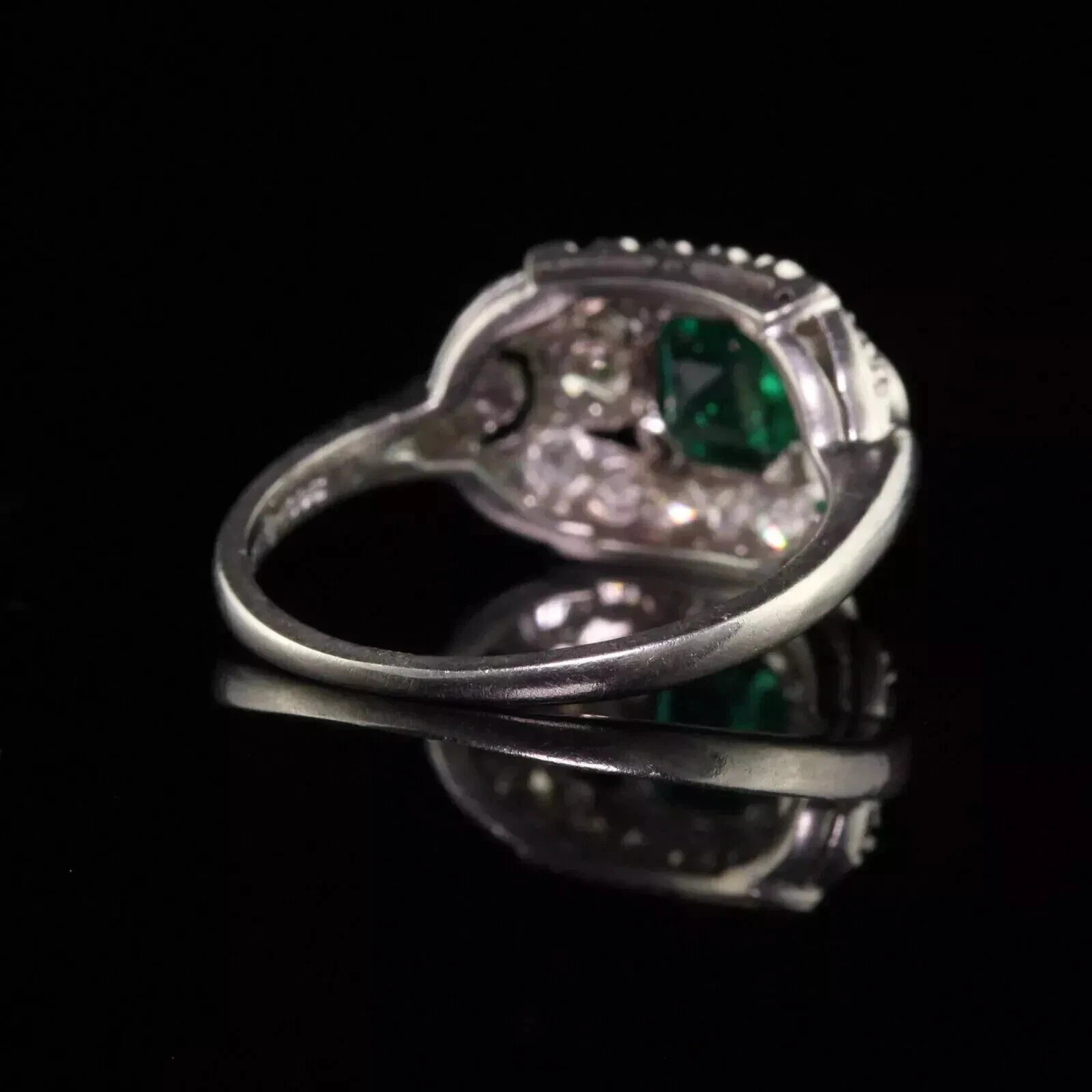 3.10Ct Art Deco Style Lab Created Emerald Anniversary 14K White Gold Finish Ring