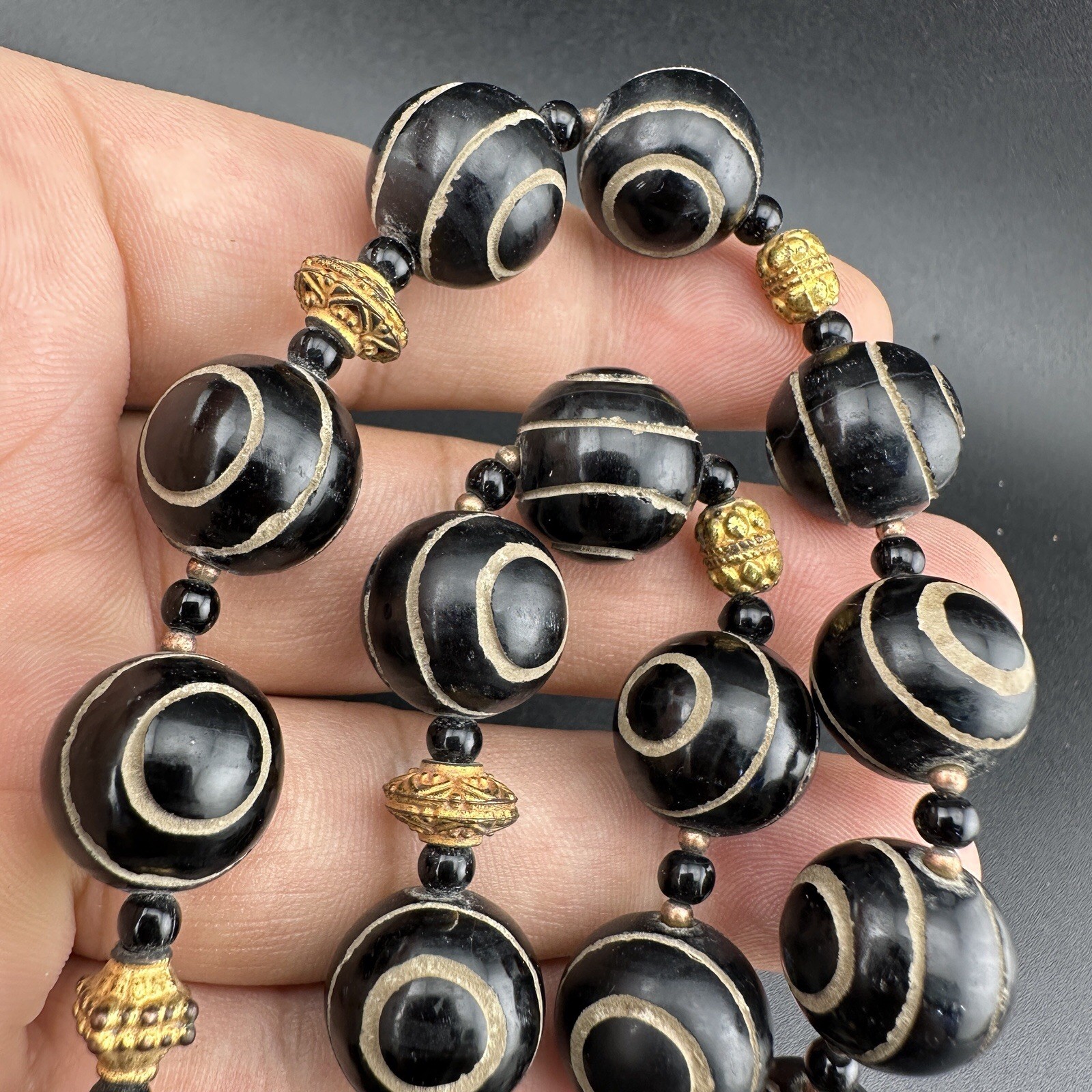 Lot 27 Ethnic Pyu Etched Agate Eye Beads Natural Stone Agate Beaded Necklace