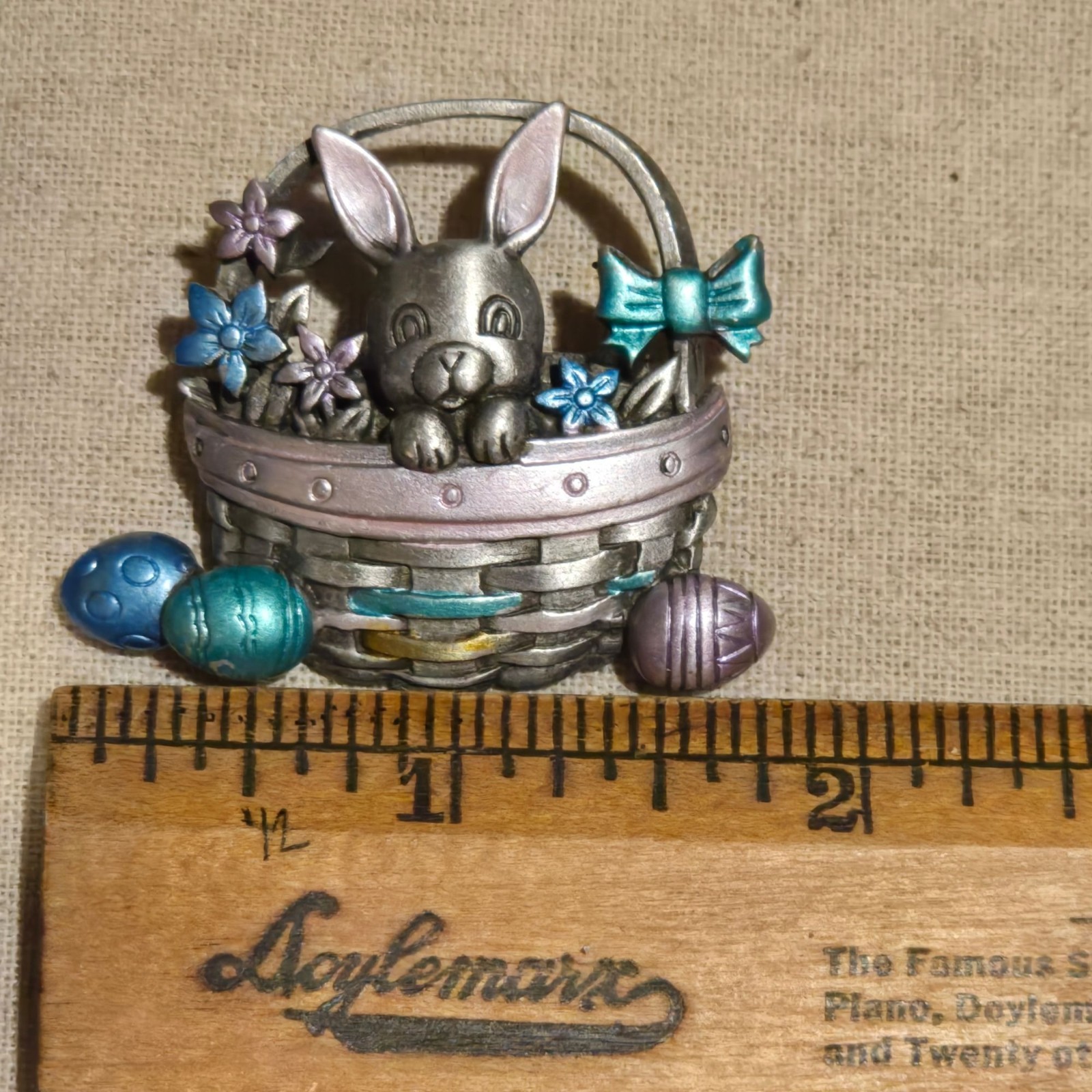 Vintage JJ Bunny Easter Basket Brooch Jonette Jewelry Rabbit Spring Holiday Eggs