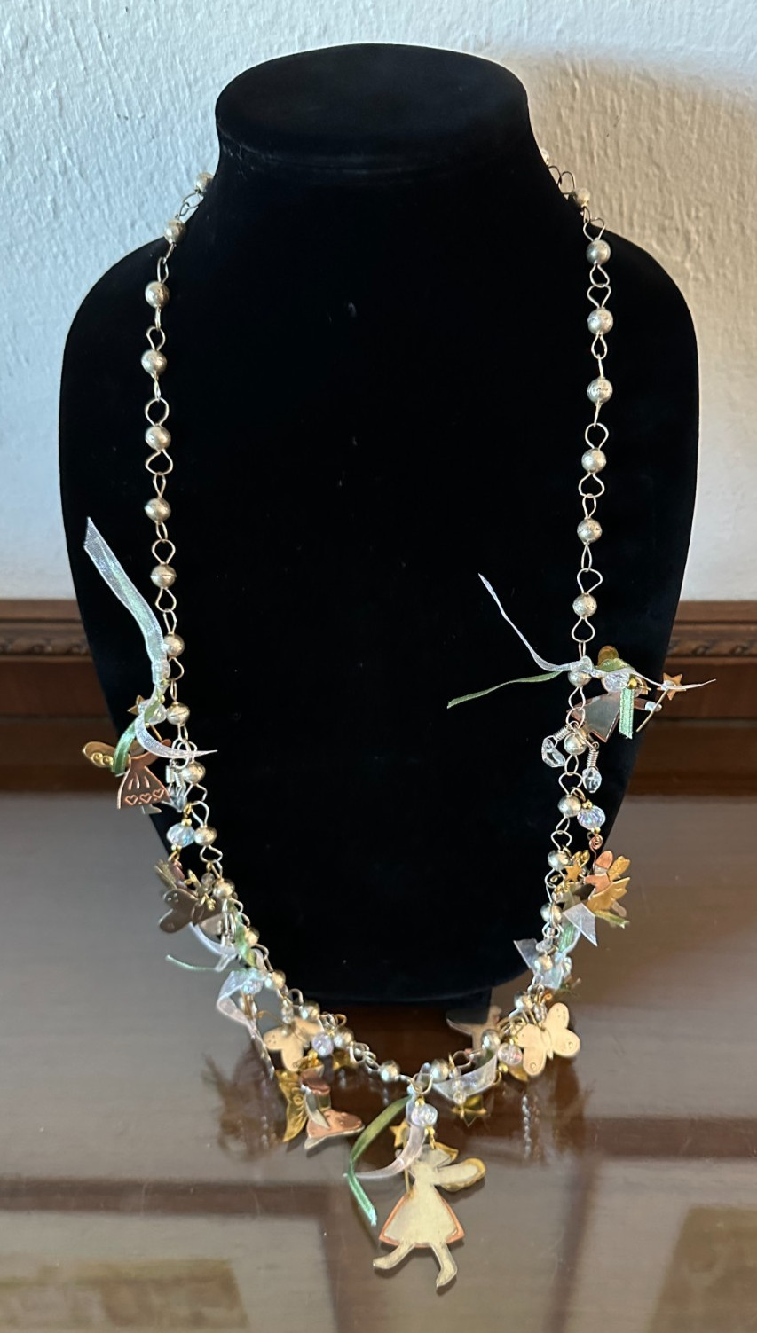 Vintage Charm Necklace, Brass & Silver Angels Kids Children, 19”