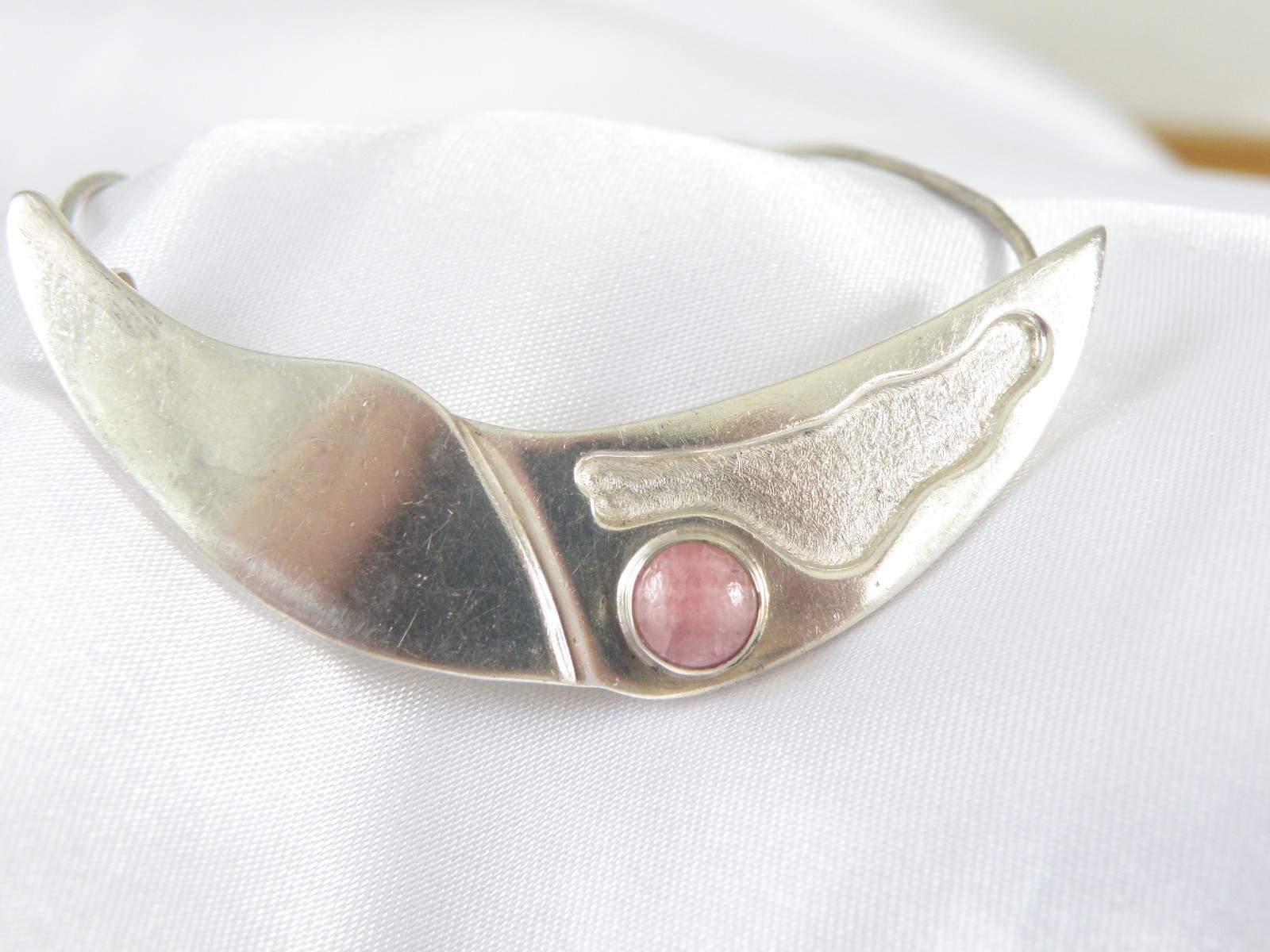 Vintage Sterling Silver 925 Artisan Modernist Rhodochrosite Slide Necklace