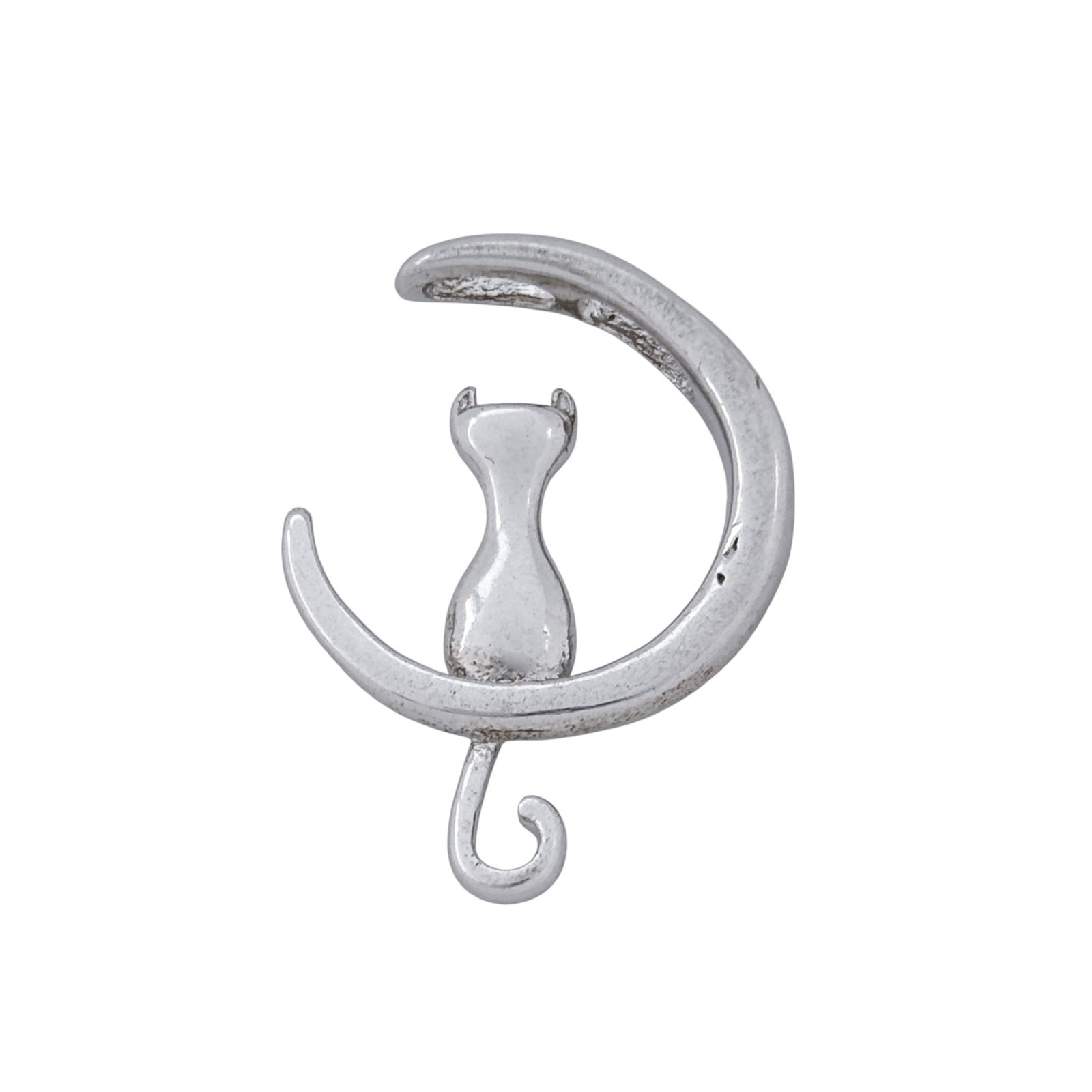 Estate Sterling Silver 925 Cat Moon Pendant