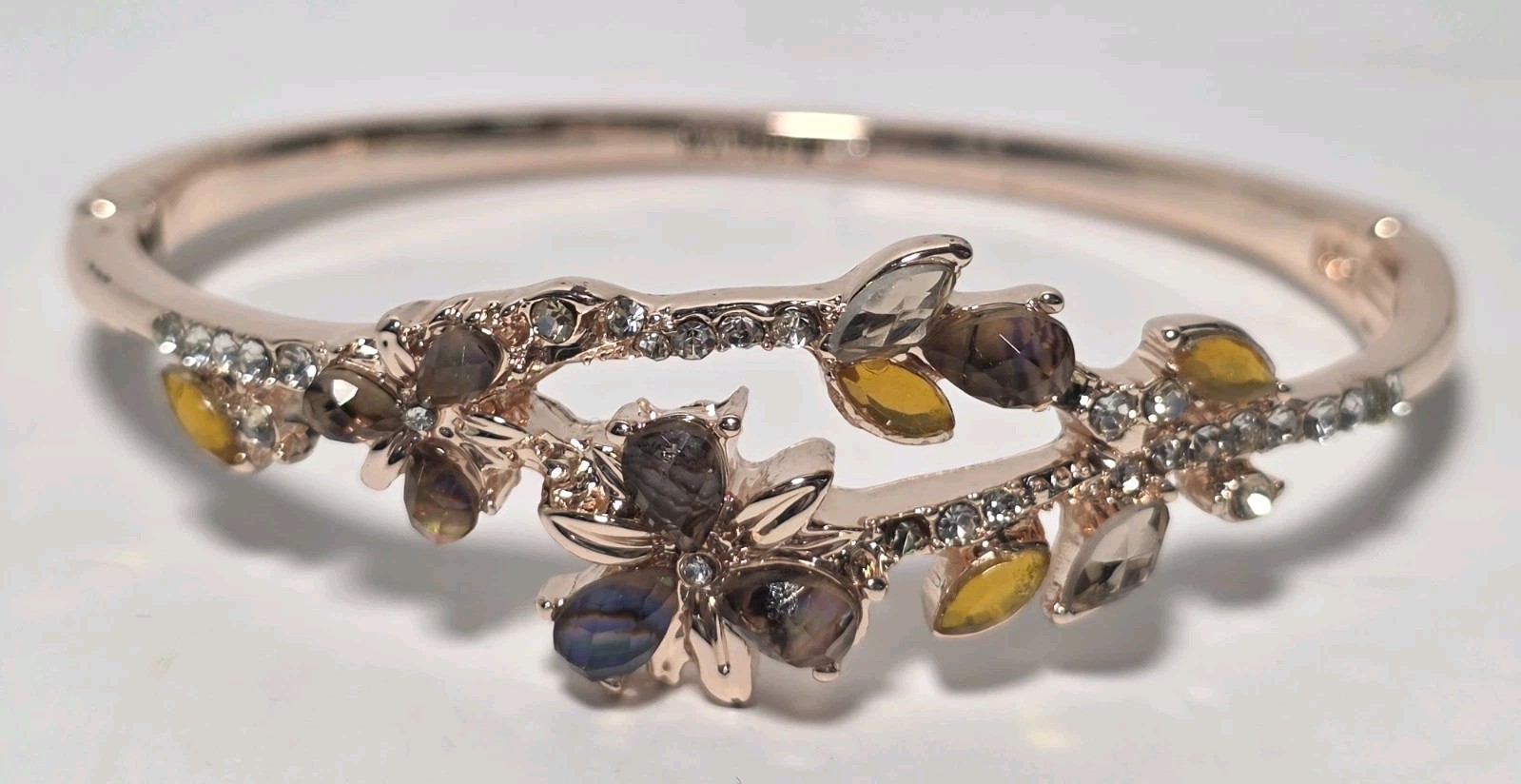 Vintage Napier Rose Gold Tone Floral Bangle Bracelet Fashion Costume Jewelry