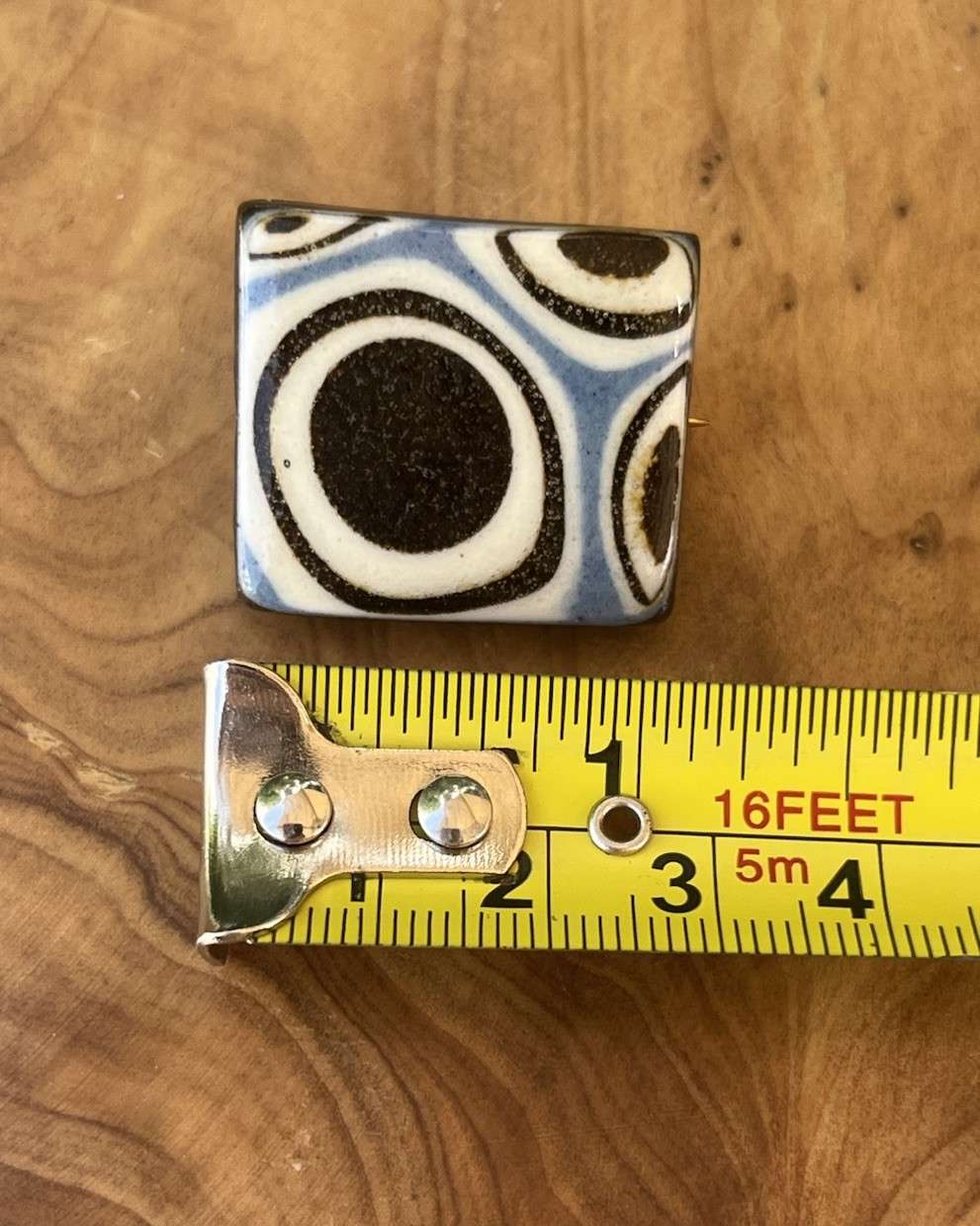 Vintage Mid Century Modern Ceramic Tile Brooch Geometric Danish Modern Style 1”