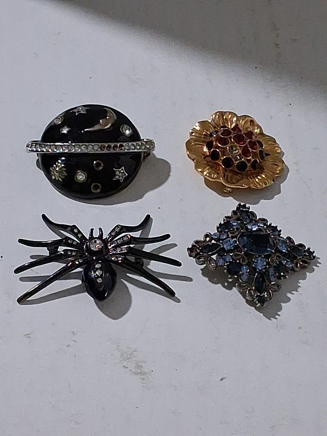 Vtg Costume Jewelry (4) Brooches Lot Signed Unsigned Rhinestone Missing