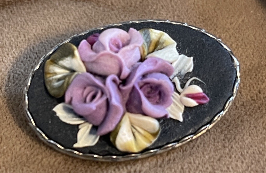 Vintage Floral Clay Petite Victorian Cameo Brooch