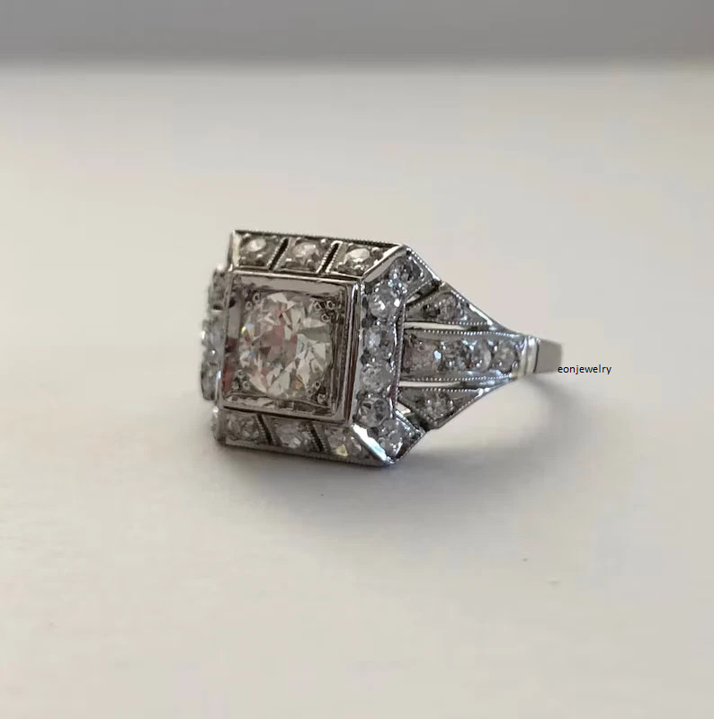 1920s Art Deco Old European Cut 1.5ct Silver Antique Vintage Engagement Her Ring