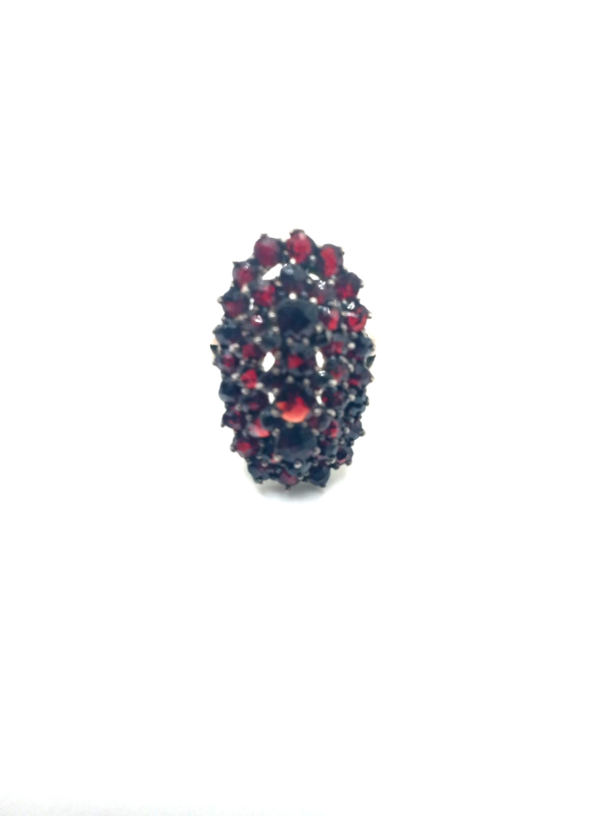 Antique Silver Bohemian Czech Garnet 3 Row Cluster Cocktail Ring Size 5