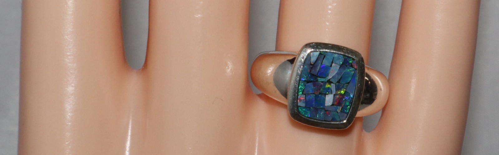 Vintage Sterling Silver Mosaic Blue Opal Gem Inlay Michelle Albala Ring Size 6