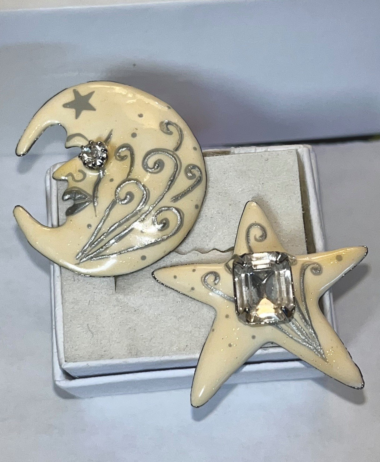 Vintage Lunch at The Ritz LATR “New Moon” Celestial Moon & Star Pierced Earrings