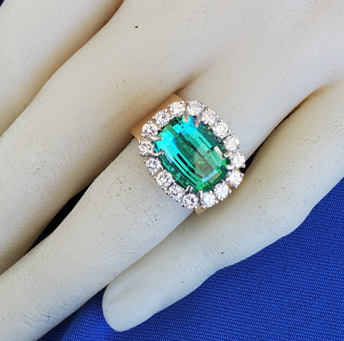 EARTH MINED Sea foam Blue Green PARAIBA Tourmaline DIAMOND Designer Deco Ring