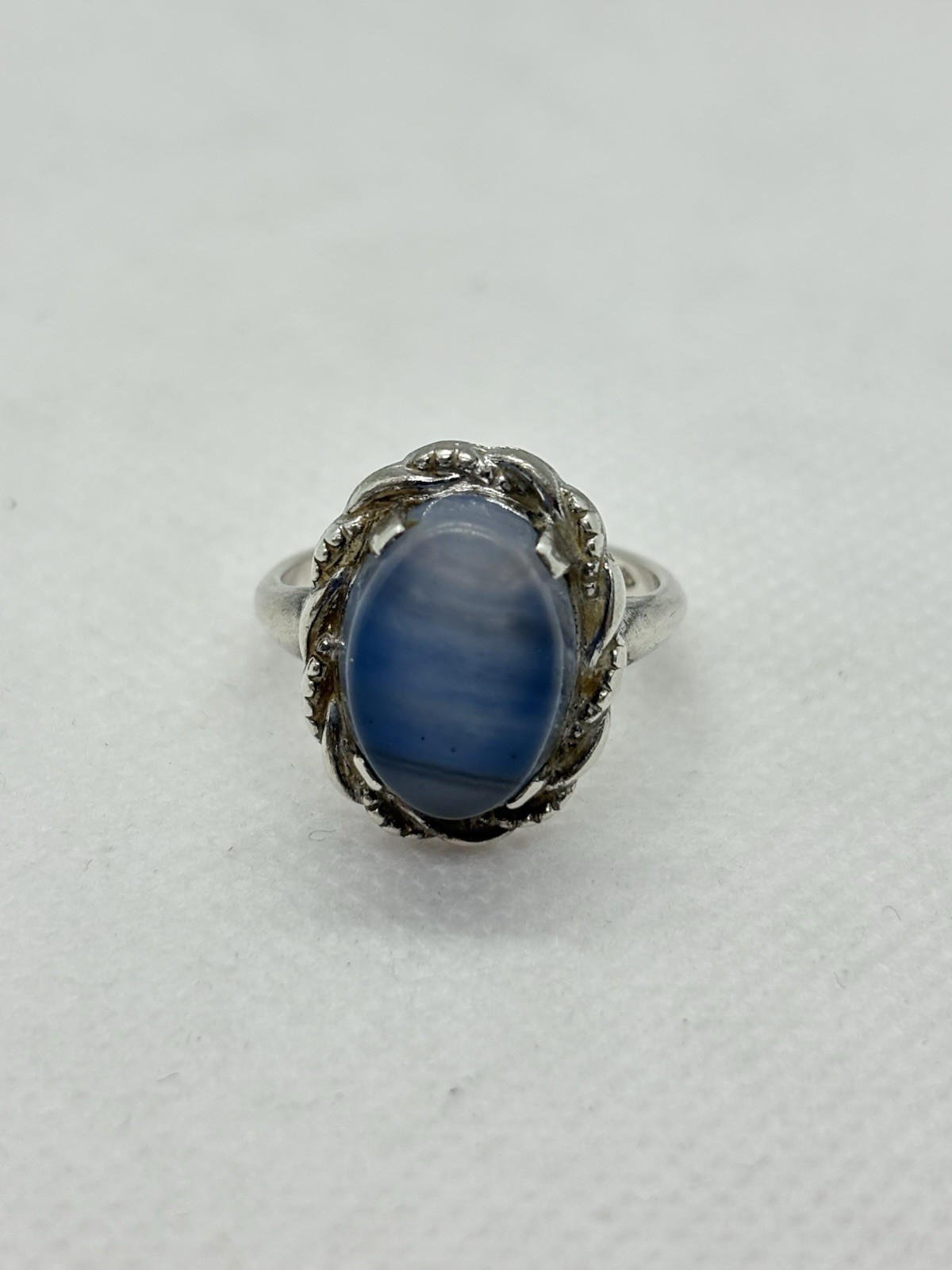 Vintage Clark & Coombs Sterling Silver Blue Lace Agate Statement Ring Size 6.5