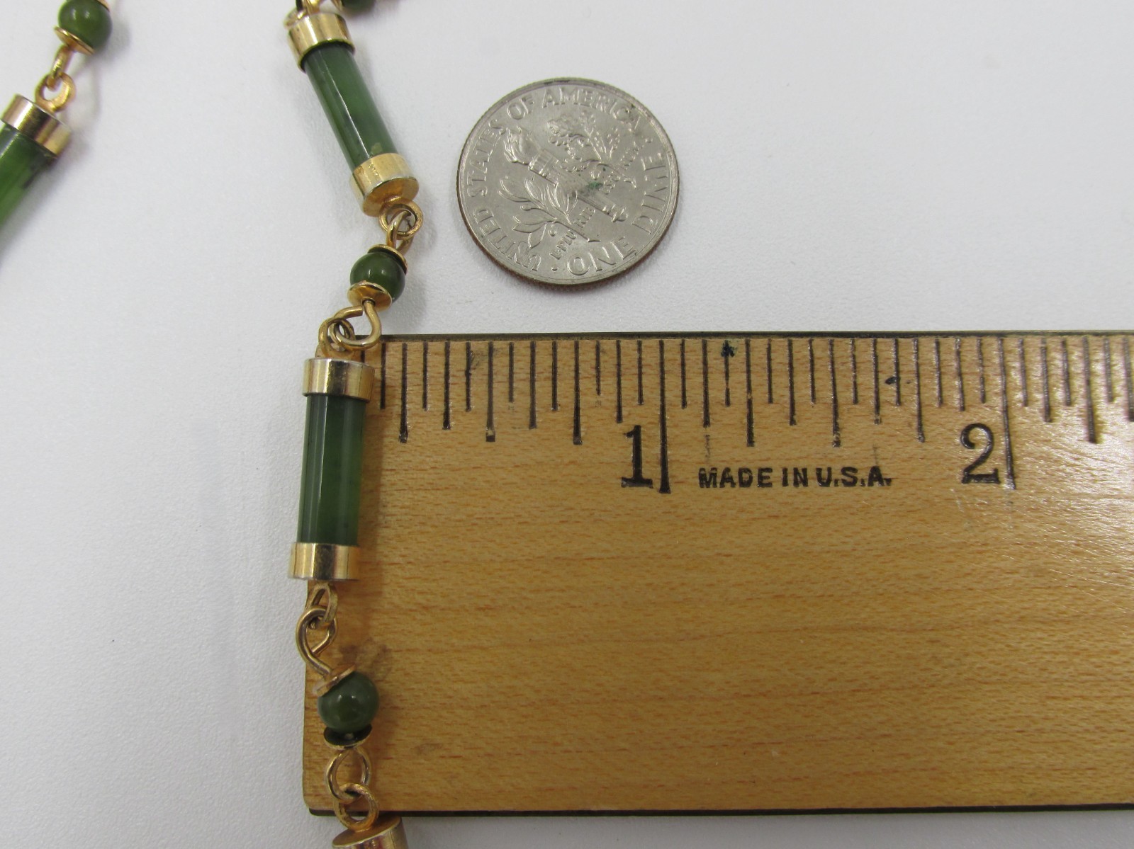 Jade Chinese Export Bamboo Cylinder Station Necklace Gold Plated 36″ Vintage