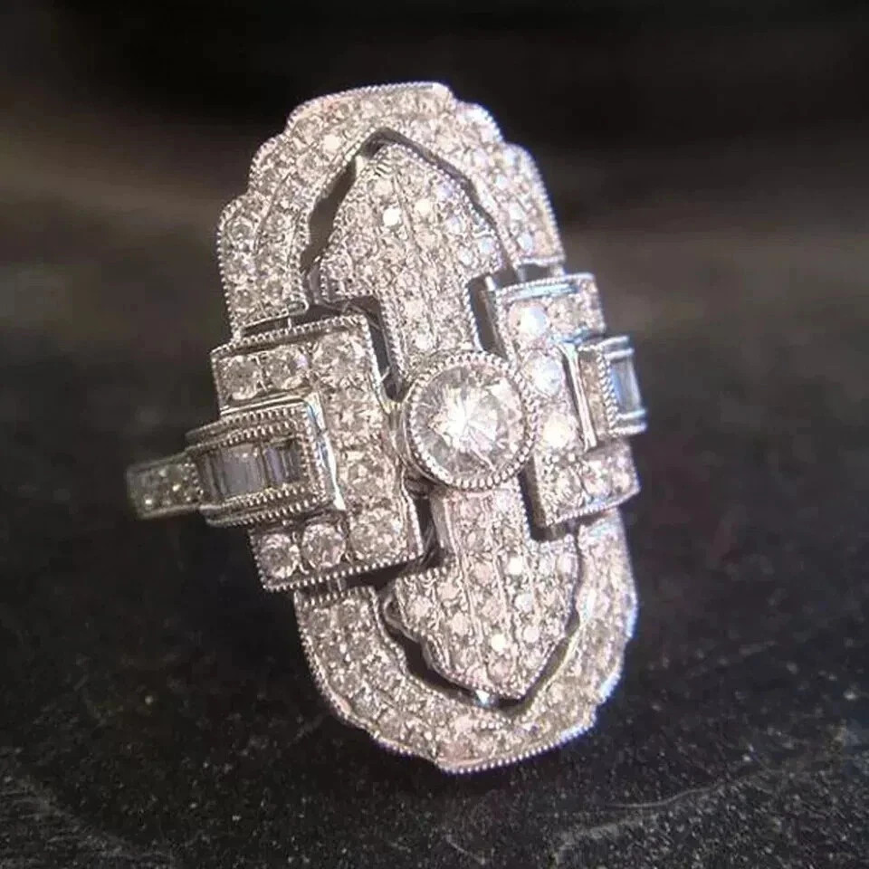Art Deco Style 3Ct Round Cut Lab Created Diamond 925 Silver Engagement Gift Ring