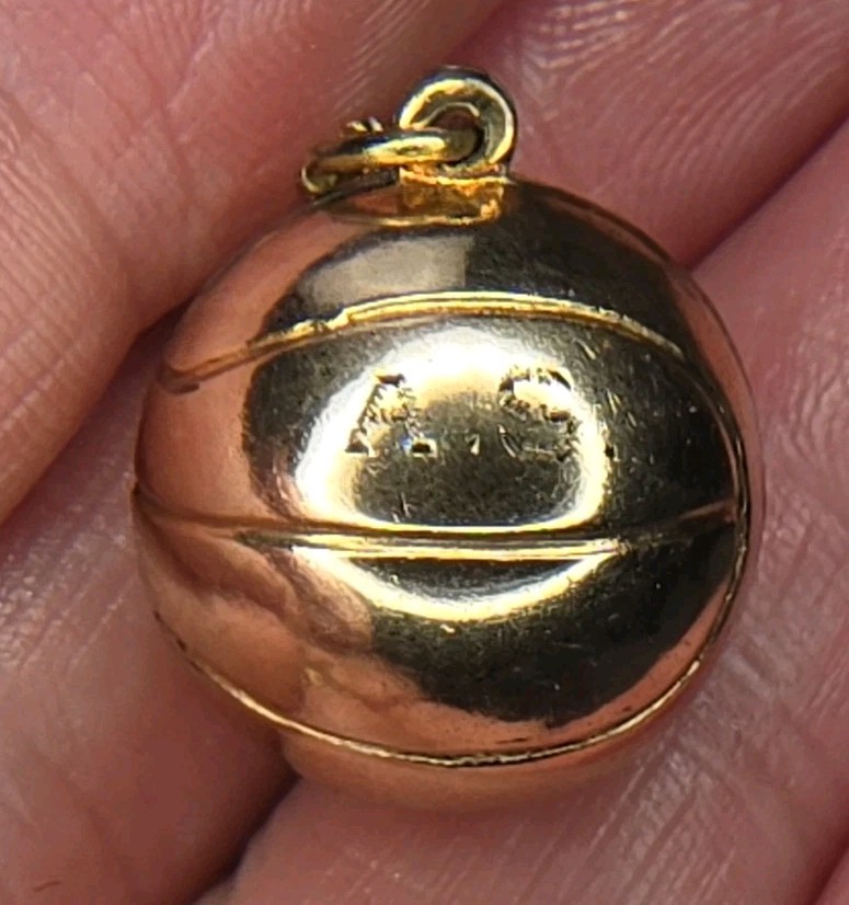 Vintage Gold Filled Basketball Pendant Charm with Chain Necklace 1940s era