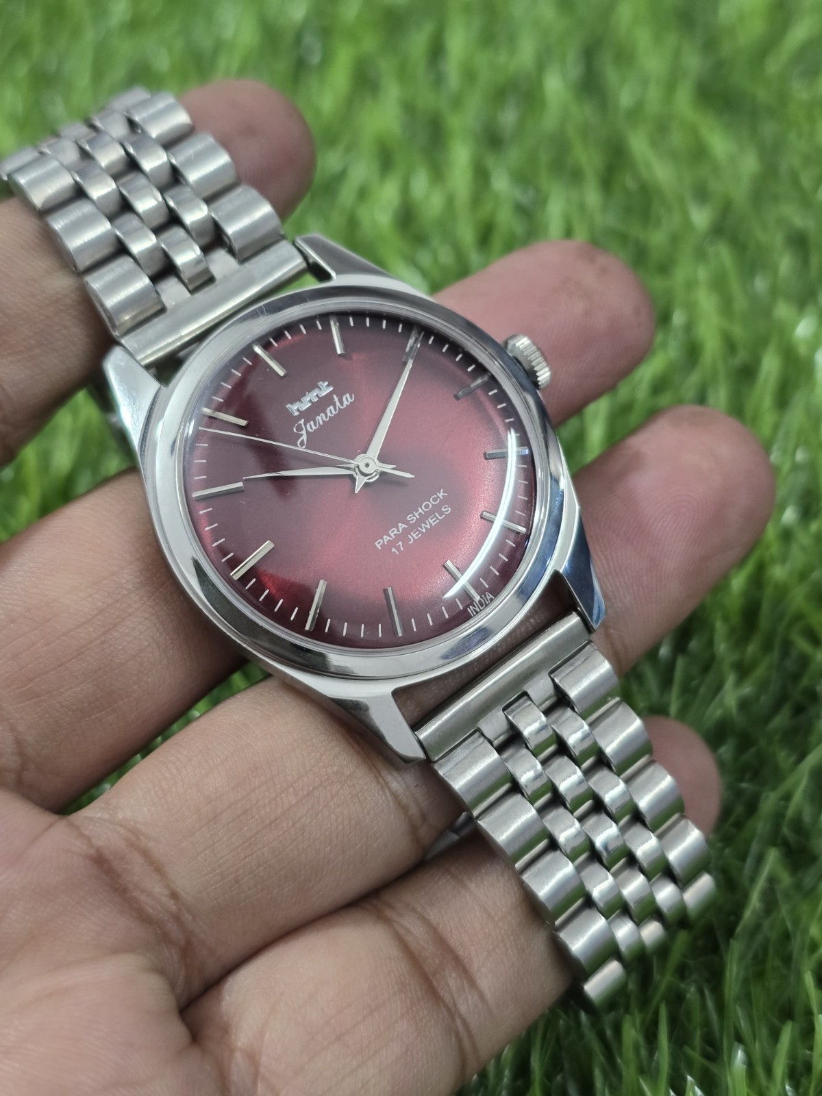 Vintage HMT Janata Red Dial 17 Jewels Mechanical hand Winding Transparent Back