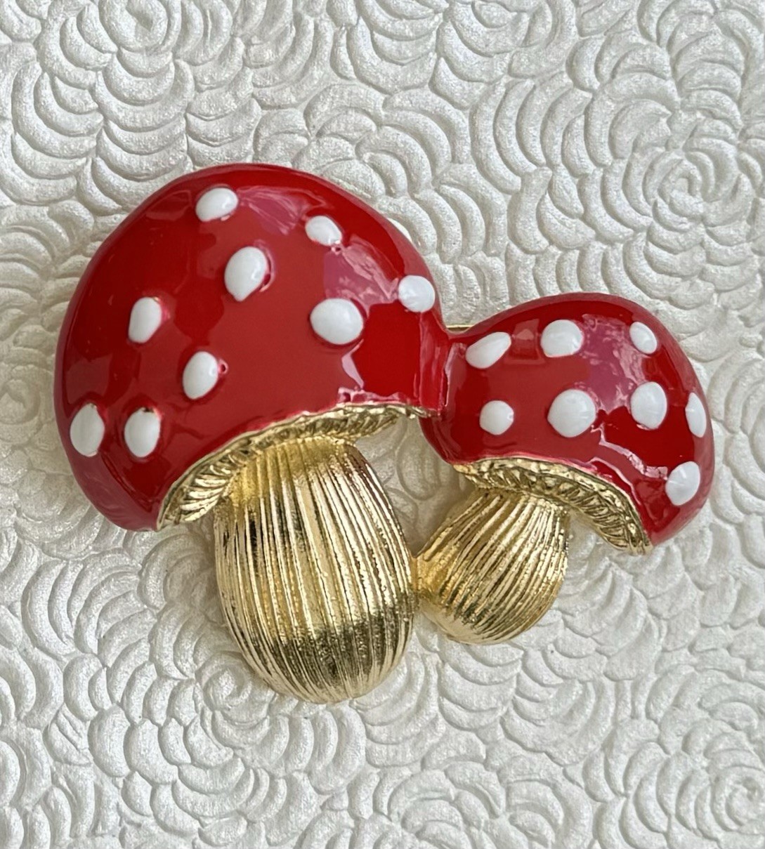 Polka Dot Large Mushroom Brooch/ Enamel On Metal
