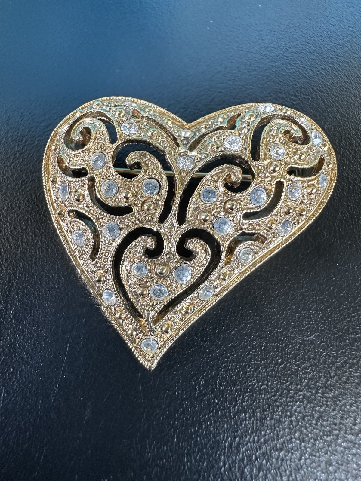 Vintage 1928 Clear Rhinestone Heart Brooch