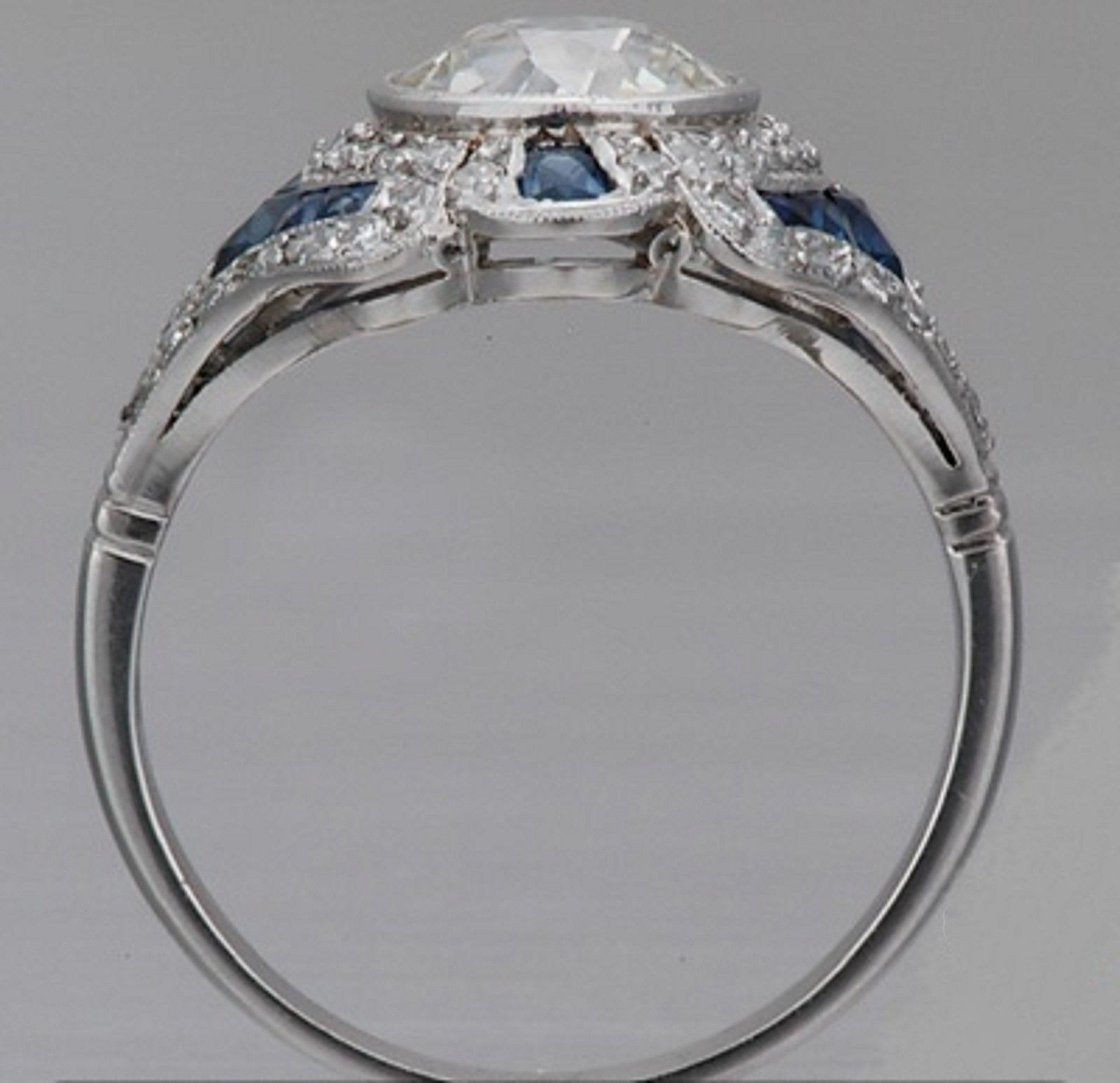 Vintage Art Deco Style Lab Created Diamond Engagement 14K White Gold Finish Ring