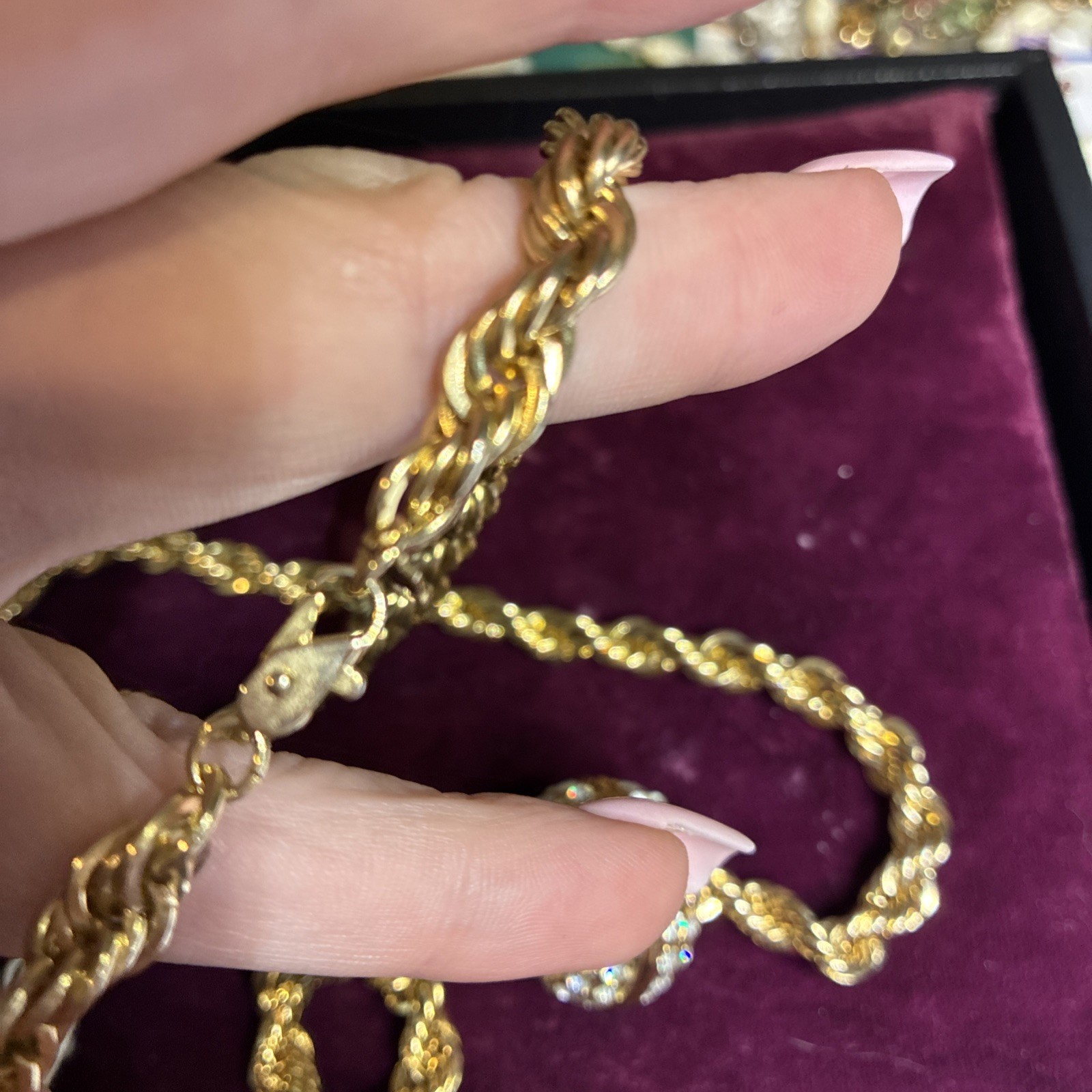 VTG Heavy 14K Gold Plated Rope Chain Crystal Pave Slide Ball Enhancer Necklace