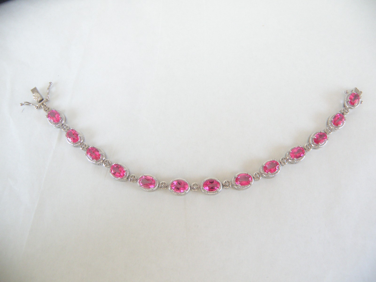 Sterling Silver 925 Natural Pink Topaz Diamond Tennis Bracelet 7.5″