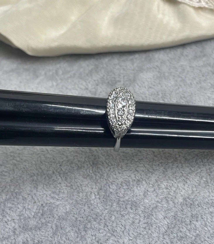 18k White gold HGE Heavy Gold Electroplated Cz Rhinestone Ring Vintage Size 7