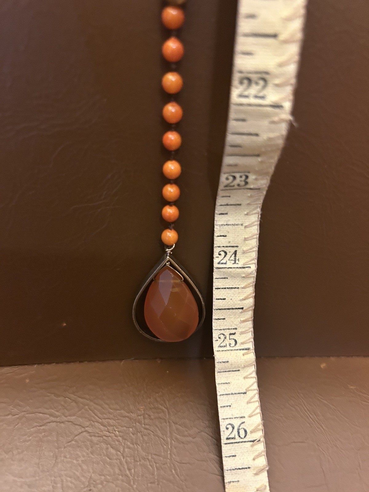 Antique Reddish Orange Coral Small Beaded w/0range Onxy Necklace 25in