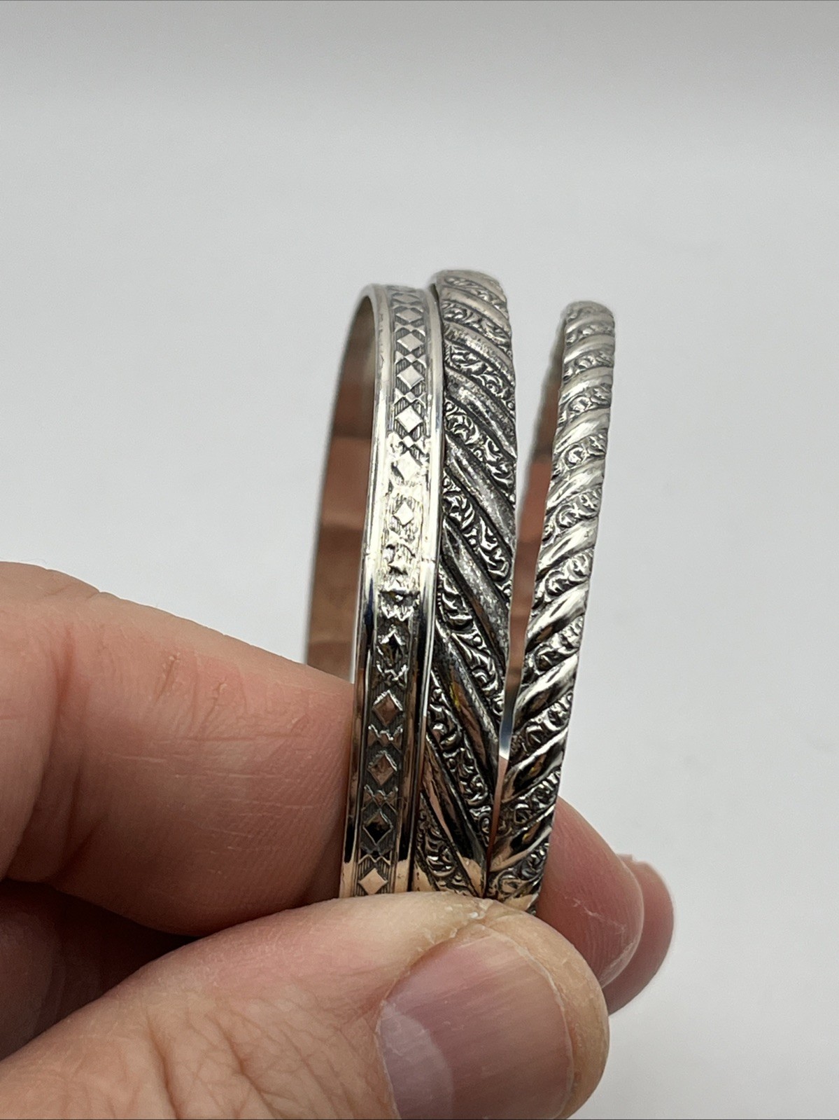 3 Vintage DANECRAFT Sterling Silver Bangle Bracelets -2.5″ Diam 34.1 Grams