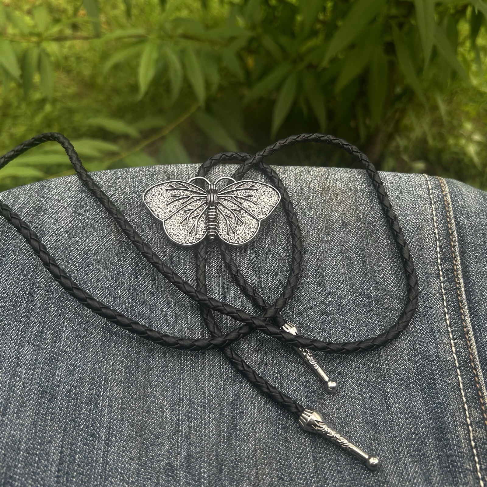 Silver Butterfly Bolo Tie Leather Cord FREE SHIPPING