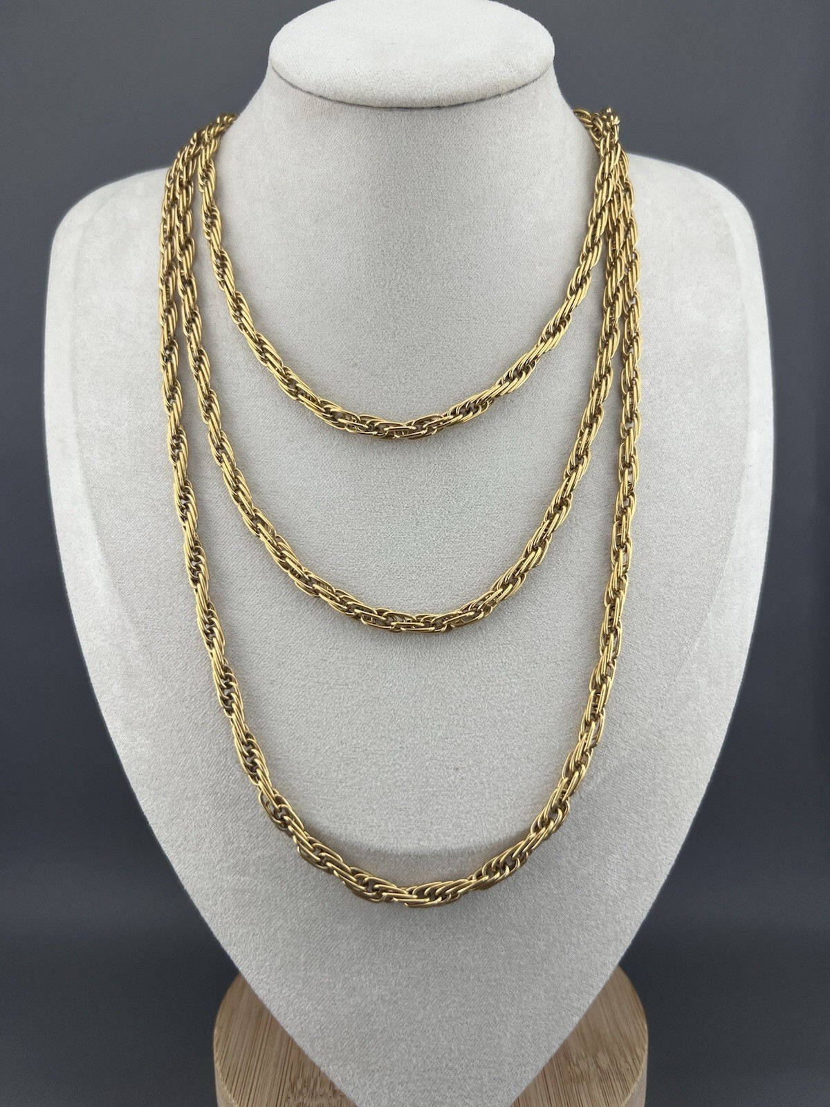Vintage Monet Necklace Gold Tone Thick Elongated Link Rope Chain Signed 54”