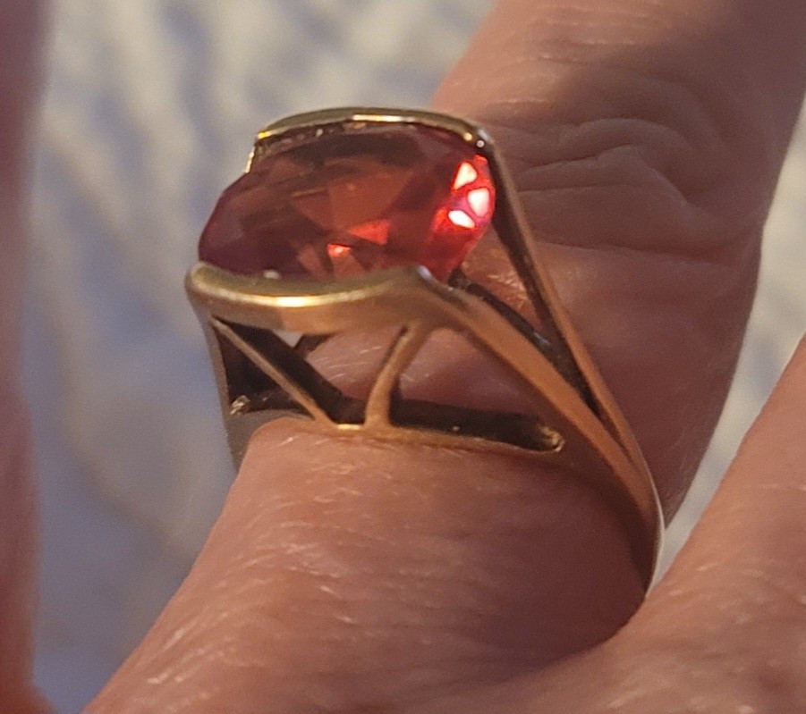 Vintage Mid-Century 14K Vivid Reddish-Orange Sapphire, Approx. 6.00 Carats