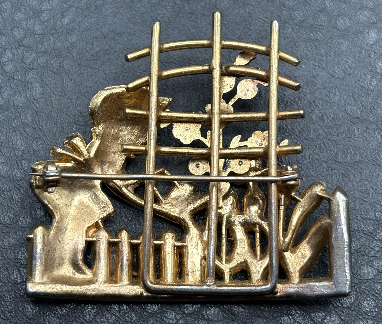 VTG Mistress Mary Enamel Rhinestone Girl Watering Flowers Pot Metal Pin Brooch