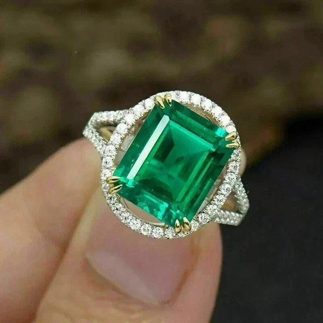 3.2Ct Emerald Cut Lab Created Emerald & Diamond Wedding 14K White Gold FN Ring
