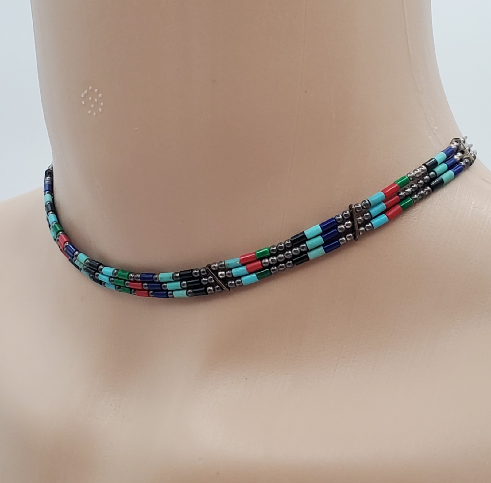 VTG 925 Southwestern Choker 17in Necklace Sterling Silver 6gtw Adjustable Length