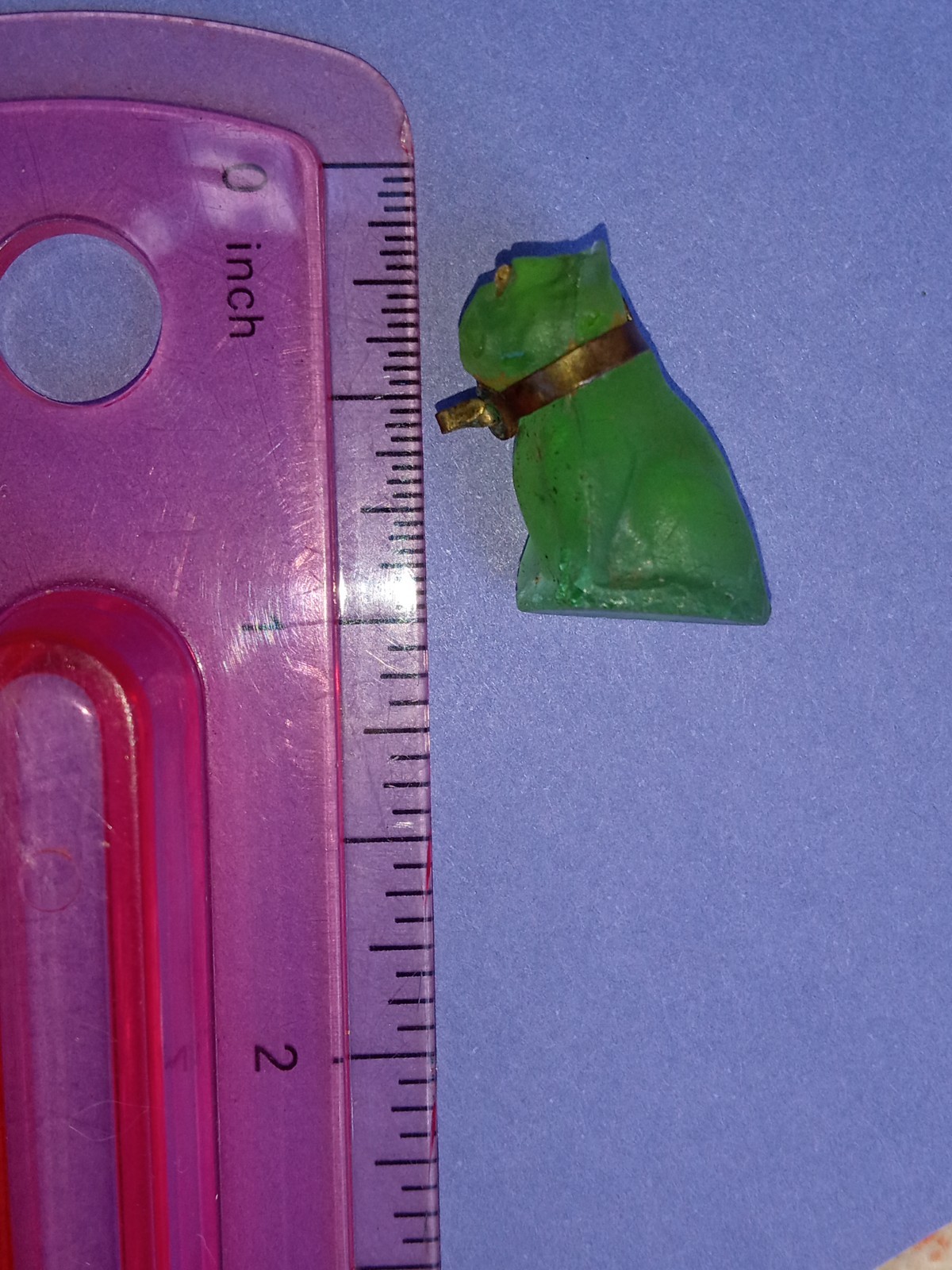 Antique, Vintage, Czech Green Pug, Bulldog Cracker Jack Glass Charm, Prize, 1″