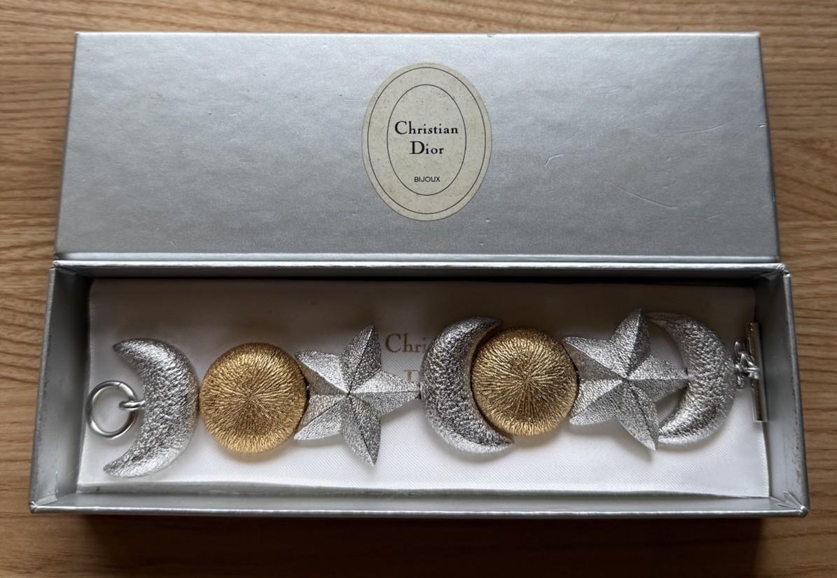 Vtg 1980s Christian Dior Celestial Sun Moon Stars Puffy Bracelet New In Box NM