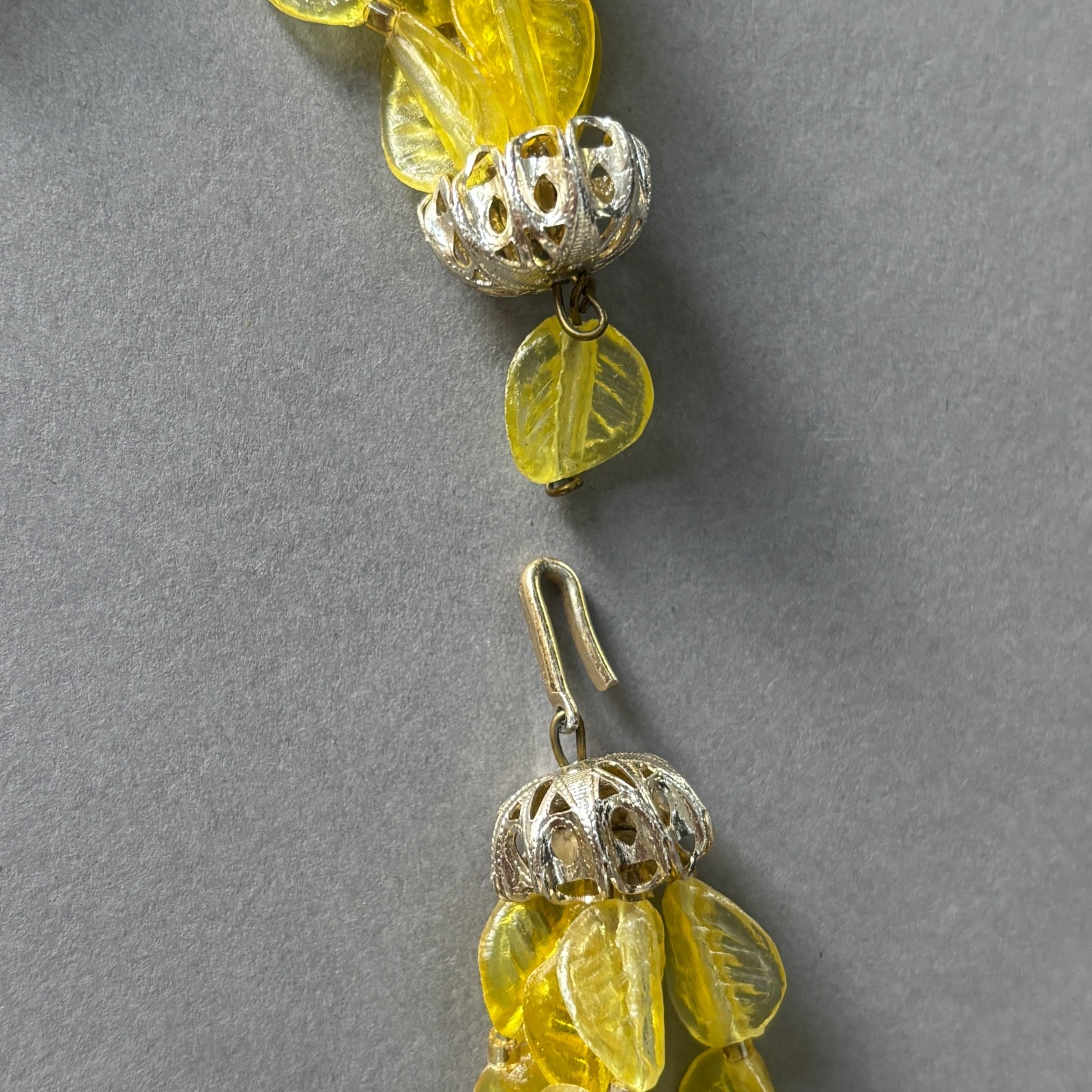 Vintage 1960s Hong Kong Japan Beaded Necklace Lot Pink Yellow Leaves Mod Plastic