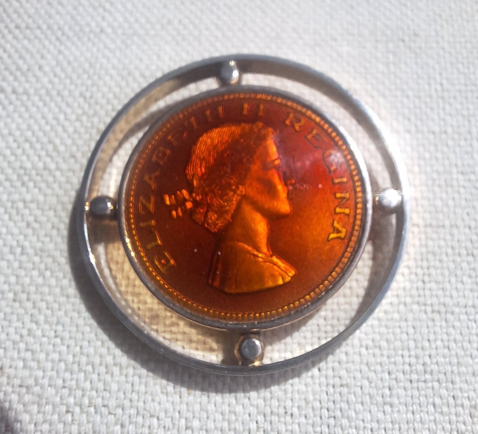 Vintage Enameled British Coin Pin / Brooch