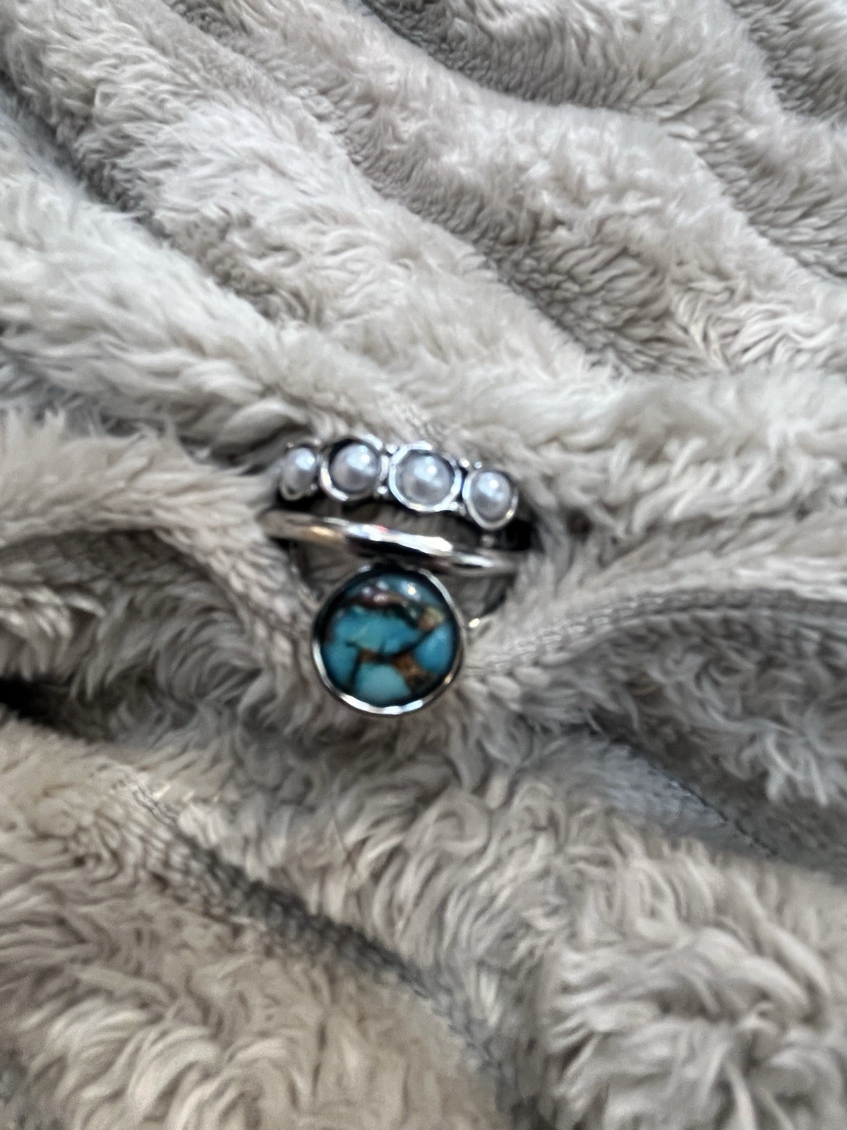 Bohemian Vintage Circular Imitation Turquoise & Moonstone Ring