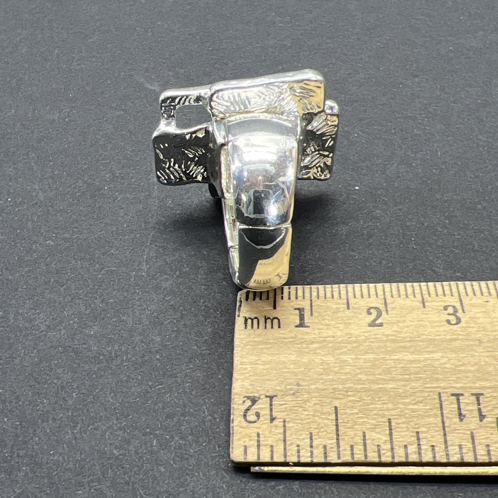 Turquoise Enamel Rectangle Stretch Ring Vintage Silver Tone Size 7+