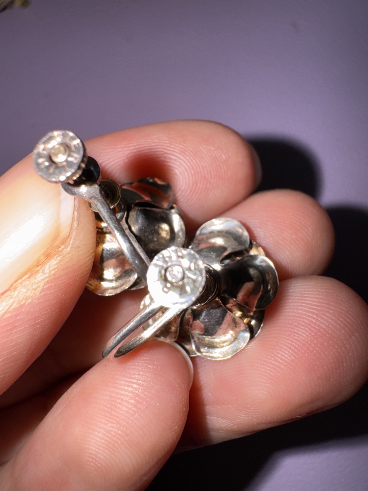 Vintage Sterling Sterling Flower Earrings Screw Back None Pierced Ears Handmade