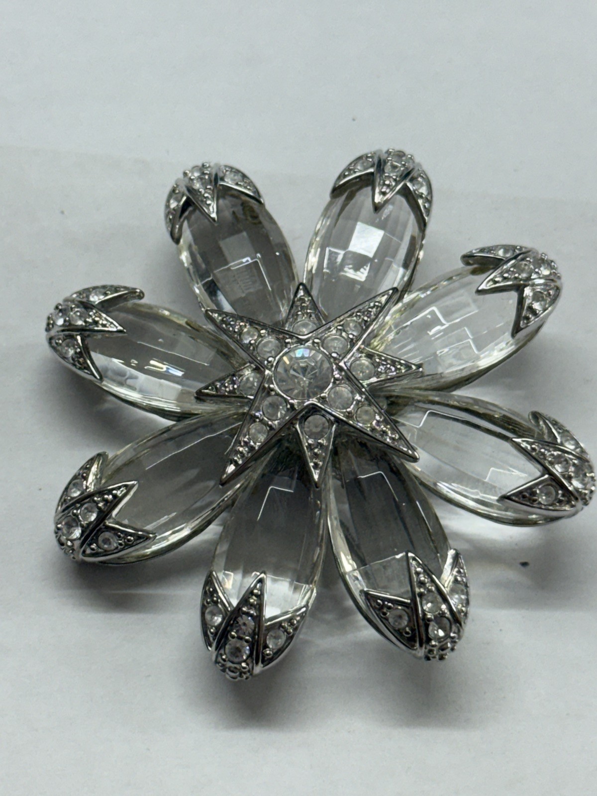 Vintage Joan Rivers RARE HTF flower brooch pin with clear Swarovski crystals.